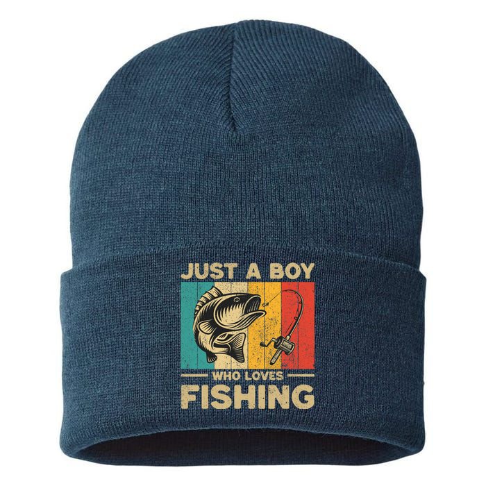 Funny Vintage Fishing Jokes Boy Fisherman Bass Fish Sustainable Knit Beanie