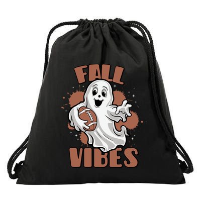 Fall Vibes Football Ghost Halloween Retro Funny Costume Gift Drawstring Bag