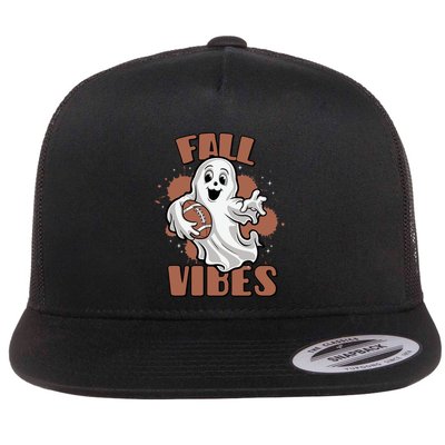 Fall Vibes Football Ghost Halloween Retro Funny Costume Gift Flatbill Hat