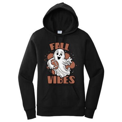Fall Vibes Football Ghost Halloween Retro Funny Costume Gift Women's Pullover Hoodie