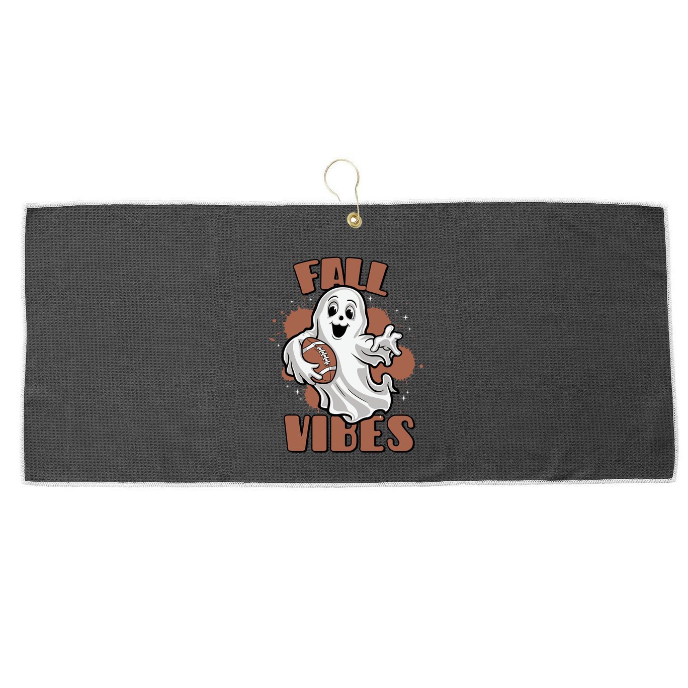Fall Vibes Football Ghost Halloween Retro Funny Costume Gift Large Microfiber Waffle Golf Towel