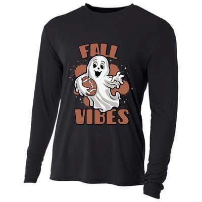 Fall Vibes Football Ghost Halloween Retro Funny Costume Gift Cooling Performance Long Sleeve Crew