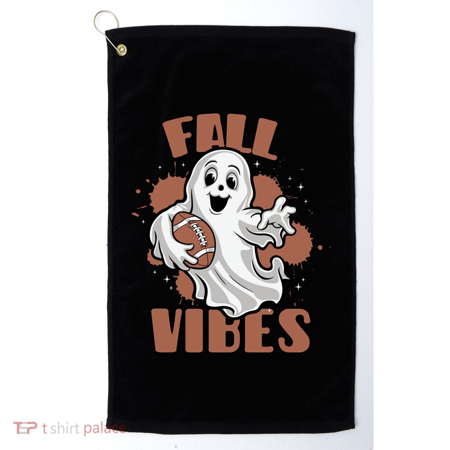 Fall Vibes Football Ghost Halloween Retro Funny Costume Gift Golf Towel