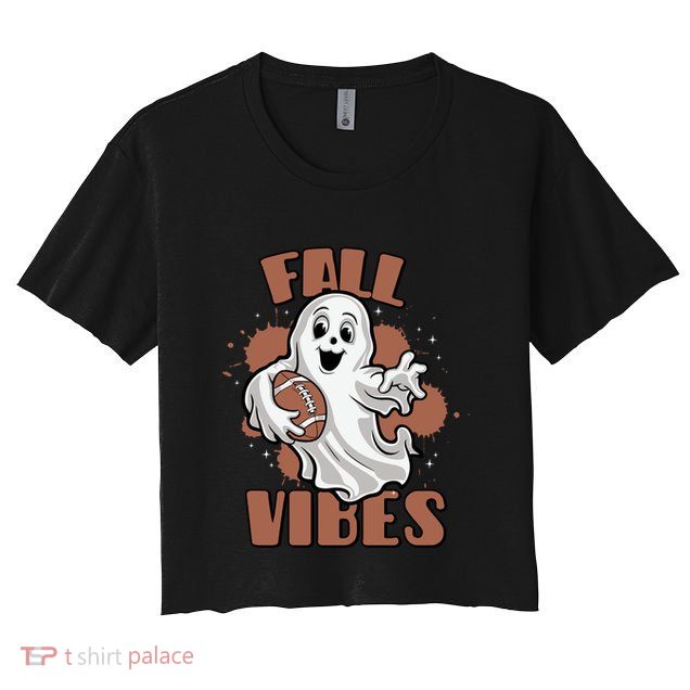 Fall Vibes Football Ghost Halloween Retro Funny Costume Gift Crop Top