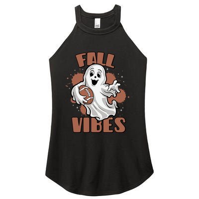 Fall Vibes Football Ghost Halloween Retro Funny Costume Gift Women's Perfect Tri Rocker Tank