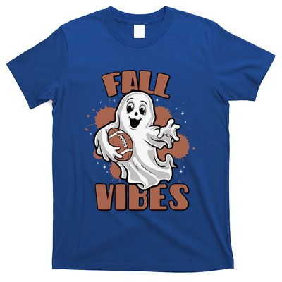 Fall Vibes Football Ghost Halloween Retro Funny Costume Gift T-Shirt