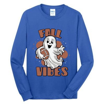 Fall Vibes Football Ghost Halloween Retro Funny Costume Gift Tall Long Sleeve T-Shirt