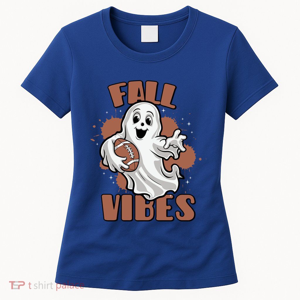 Fall Vibes Football Ghost Halloween Retro Funny Costume Gift Womens T-Shirt