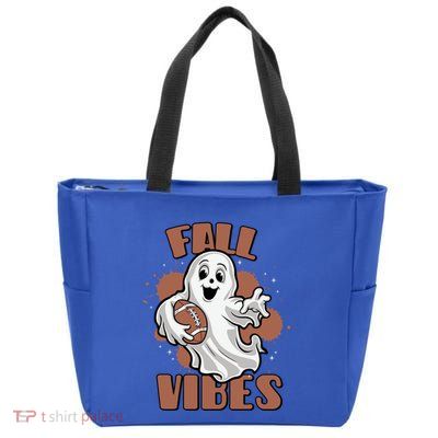 Fall Vibes Football Ghost Halloween Retro Funny Costume Gift Zip Tote Bag