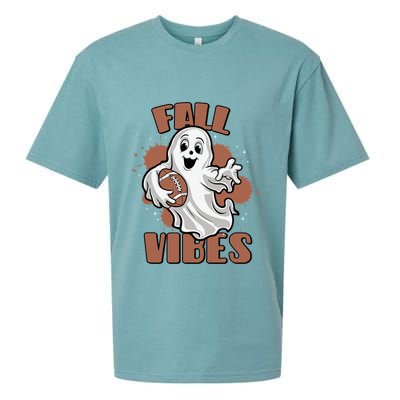 Fall Vibes Football Ghost Halloween Retro Funny Costume Gift Sueded Cloud Jersey T-Shirt