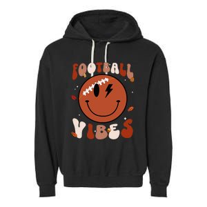 Football Vibes Fall Thanksgiving Smile Face Season Garment-Dyed Fleece Hoodie