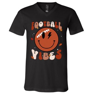 Football Vibes Fall Thanksgiving Smile Face Season V-Neck T-Shirt