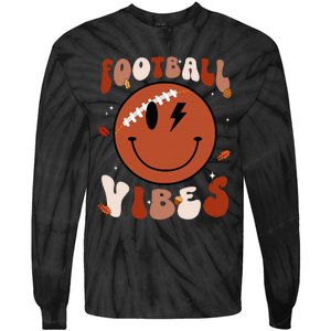 Football Vibes Fall Thanksgiving Smile Face Season Tie-Dye Long Sleeve Shirt