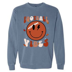 Football Vibes Fall Thanksgiving Smile Face Season Garment-Dyed Sweatshirt