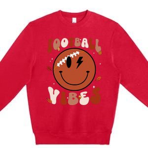 Football Vibes Fall Thanksgiving Smile Face Season Premium Crewneck Sweatshirt