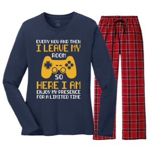 Funny Video Games Every Now And Then I Leave My Room Gaming Women's Long Sleeve Flannel Pajama Set 