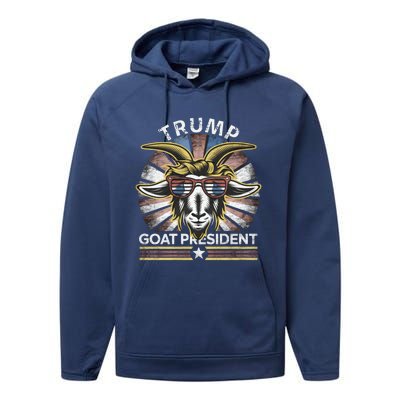 Funny Vintage Goat Trump 45th President Election 2024 Cool Gift Performance Fleece Hoodie