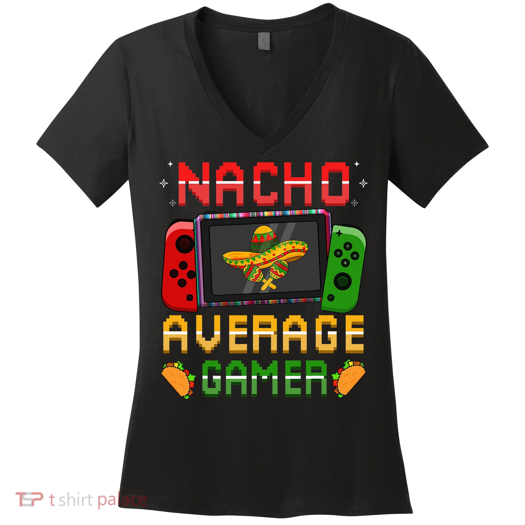 Funny Video Gamer Cinco De Mayo Let's Fiesta Party Women's V-Neck T-Shirt