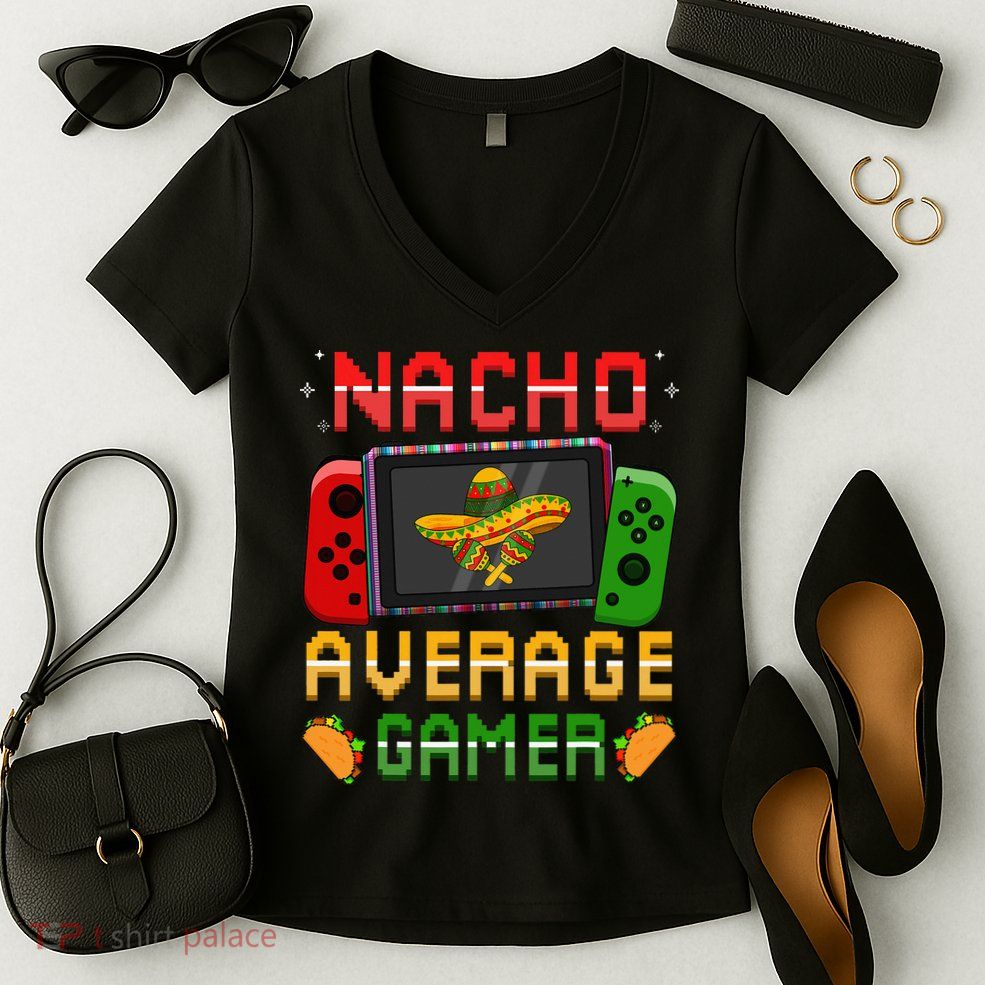 Funny Video Gamer Cinco De Mayo Let's Fiesta Party Women's V-Neck T-Shirt