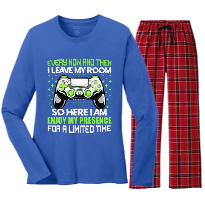 Funny Video Games Every Now And Then I Leave My Room Women's Long Sleeve Flannel Pajama Set 