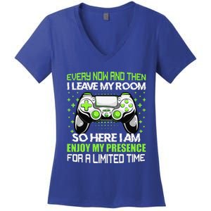 Funny Video Games Every Now And Then I Leave My Room Women's V-Neck T-Shirt