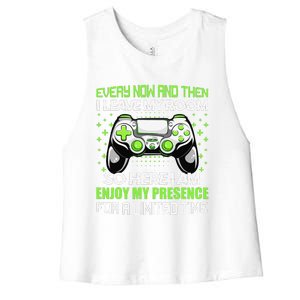 Funny Video Games Every Now And Then I Leave My Room Women's Racerback Cropped Tank