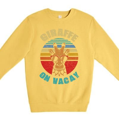 Funny Vintage Giraffe On Vacay Mode Summer Vacation Vibes Gift Premium Crewneck Sweatshirt