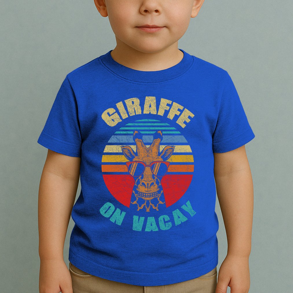 Funny Vintage Giraffe On Vacay Mode Summer Vacation Vibes Gift Toddler T-Shirt