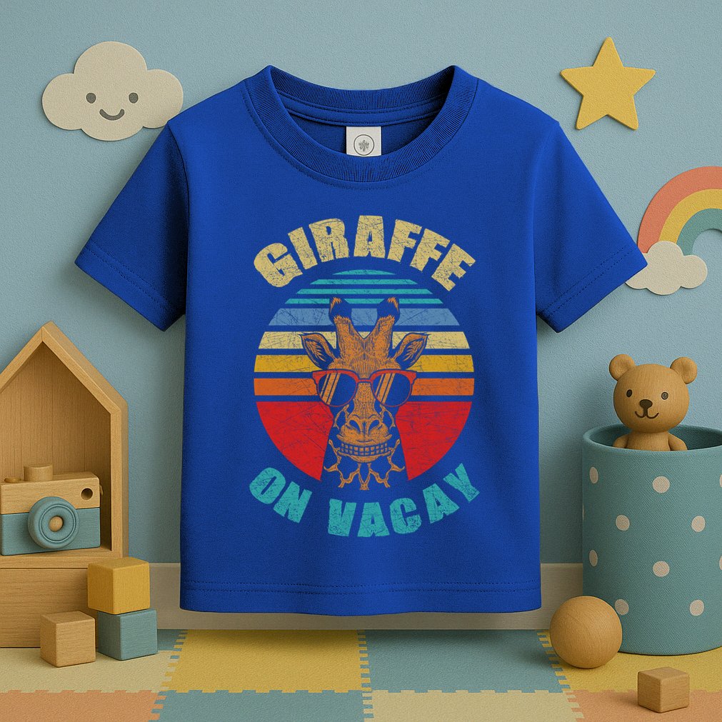 Funny Vintage Giraffe On Vacay Mode Summer Vacation Vibes Gift Toddler T-Shirt
