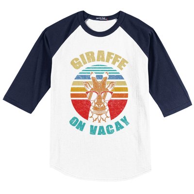 Funny Vintage Giraffe On Vacay Mode Summer Vacation Vibes Gift Baseball Sleeve Shirt