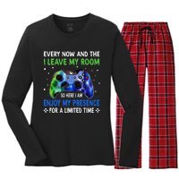 Funny Video Games Every Now And Then I Leave My Room Women's Long Sleeve Flannel Pajama Set 