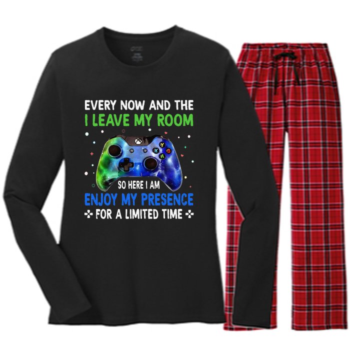 Funny Video Games Every Now And Then I Leave My Room Women's Long Sleeve Flannel Pajama Set 