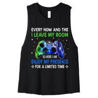 Funny Video Games Every Now And Then I Leave My Room Women's Racerback Cropped Tank