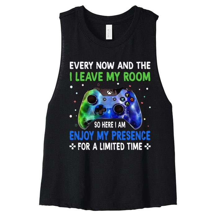 Funny Video Games Every Now And Then I Leave My Room Women's Racerback Cropped Tank