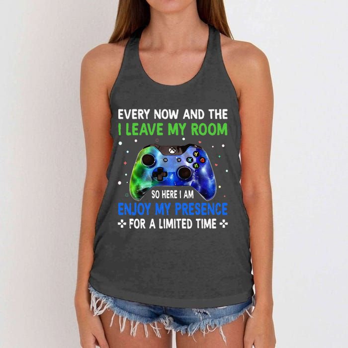 Funny Video Games Every Now And Then I Leave My Room Women's Knotted Racerback Tank