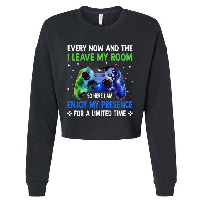 Funny Video Games Every Now And Then I Leave My Room Cropped Pullover Crew