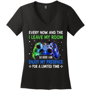 Funny Video Games Every Now And Then I Leave My Room Women's V-Neck T-Shirt