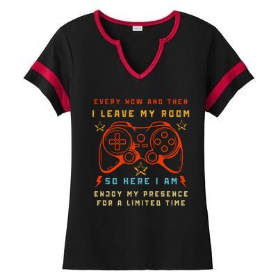 Funny Video Game Every Now And Then I Leave My Room Gamer Ladies Halftime Notch Neck Tee