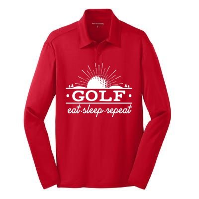 Funny Vintage Golf Eat Sleep Repeat Golfing Fan Silk Touch Performance Long Sleeve Polo