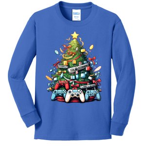 Funny Video Game Gaming Controller Christmas Tree Pajama Gift Kids Long Sleeve Shirt