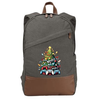 Funny Video Game Gaming Controller Christmas Tree Pajama Gift Cotton Canvas Backpack