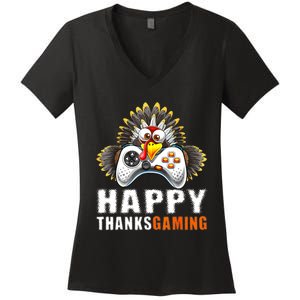 Funny Video Game Console Turkey Thanksgiving Gamers Gaming Women's V-Neck T-Shirt