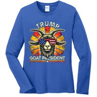 Funny Vintage Goat Trump 45th President Election 2024 Gift Ladies Long Sleeve Shirt