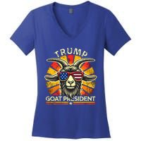 Funny Vintage Goat Trump 45th President Election 2024 Gift Women's V-Neck T-Shirt