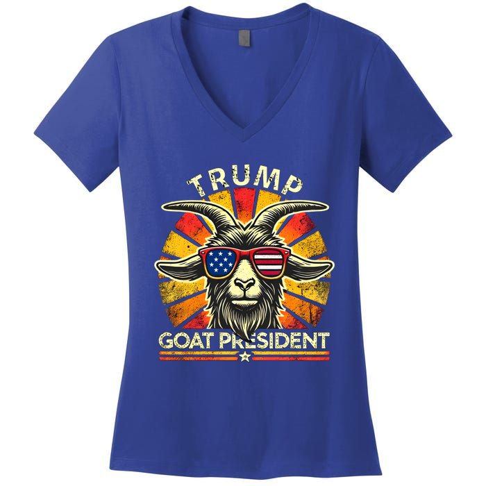 Funny Vintage Goat Trump 45th President Election 2024 Gift Women's V-Neck T-Shirt