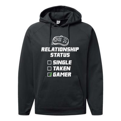 Funny Video Gamer Humor Relationship Status Single Taken Performance Fleece Hoodie