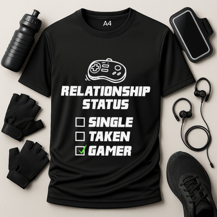 Funny Video Gamer Humor Relationship Status Single Taken Cooling Performance Crew T-Shirt
