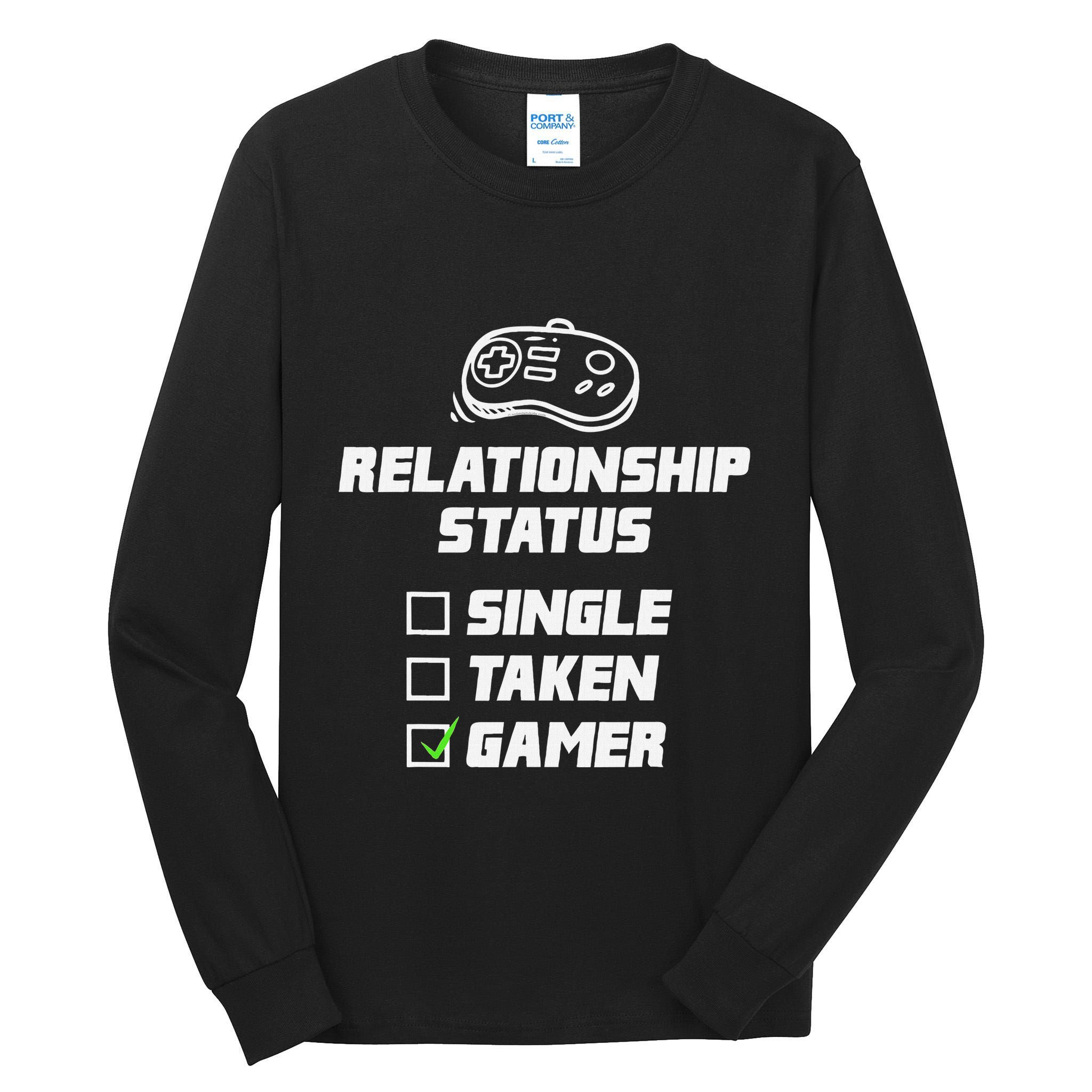 Funny Video Gamer Humor Relationship Status Single Taken Tall Long Sleeve T-Shirt