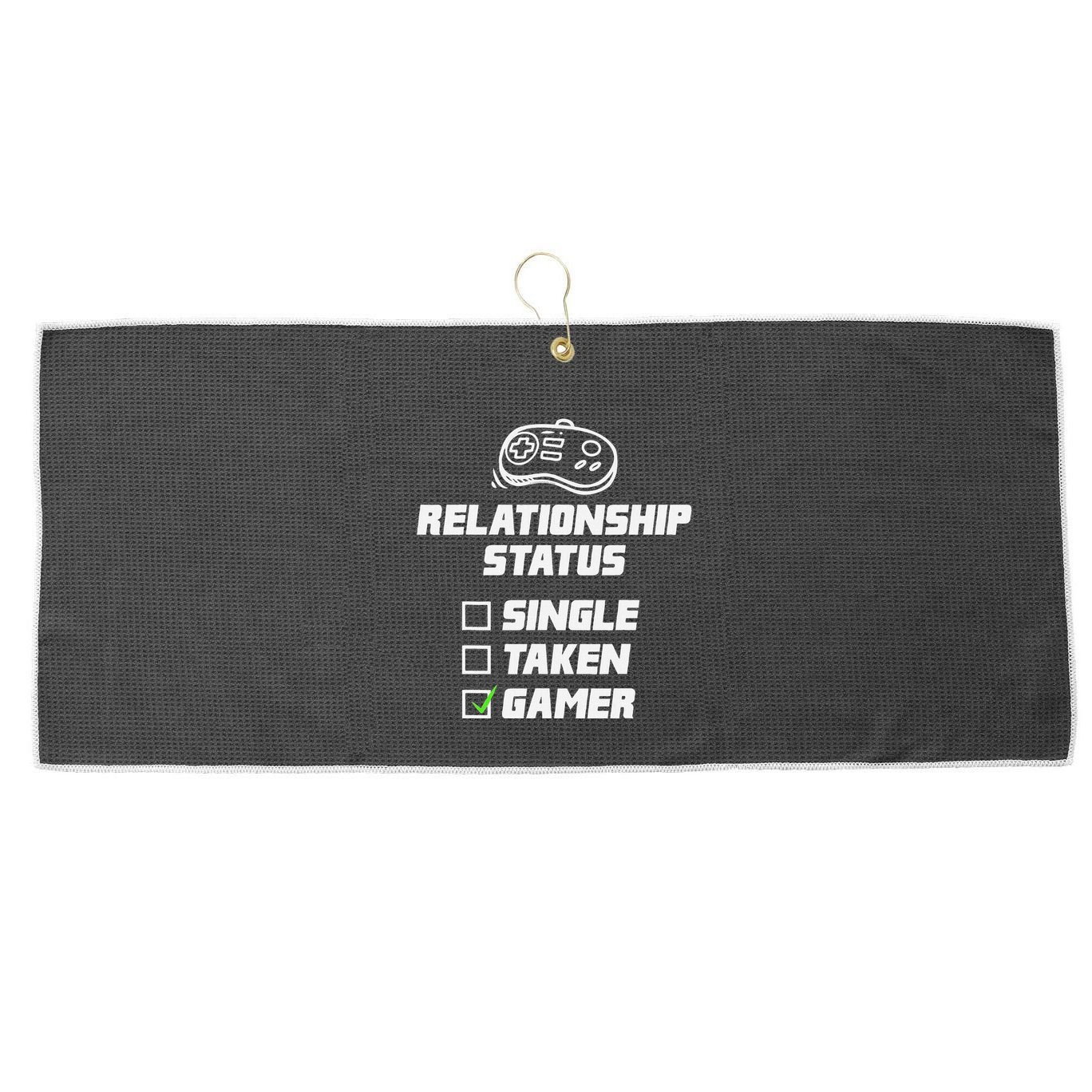 Funny Video Gamer Humor Relationship Status Single Taken Large Microfiber Waffle Golf Towel