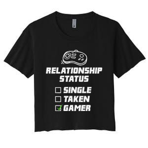 Funny Video Gamer Humor Relationship Status Single Taken Women's Crop Top Tee